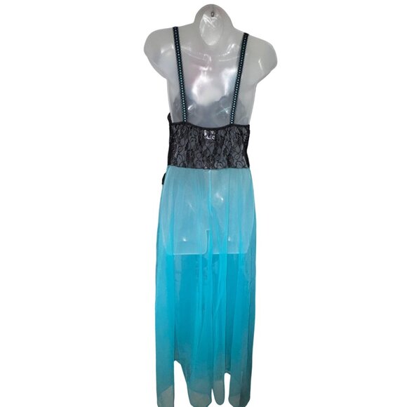 Vintage Jill Andrea Black Lace Blue Sheer Nightgown Medium Goth Vamp Pinup Sexy - Picture 2 of 7